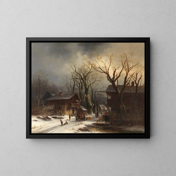 Villaggio innevato - Anton Doll — quadro incorniciato alla parete
