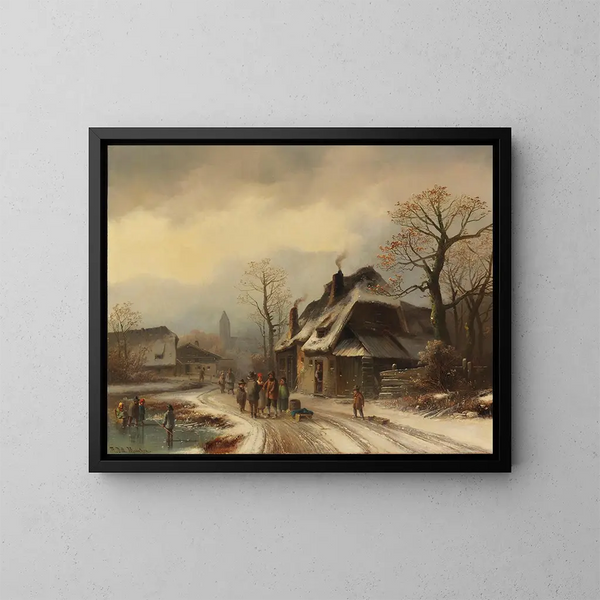 Vista di un villaggio in inverno - Anton Doll — quadro incorniciato alla parete
