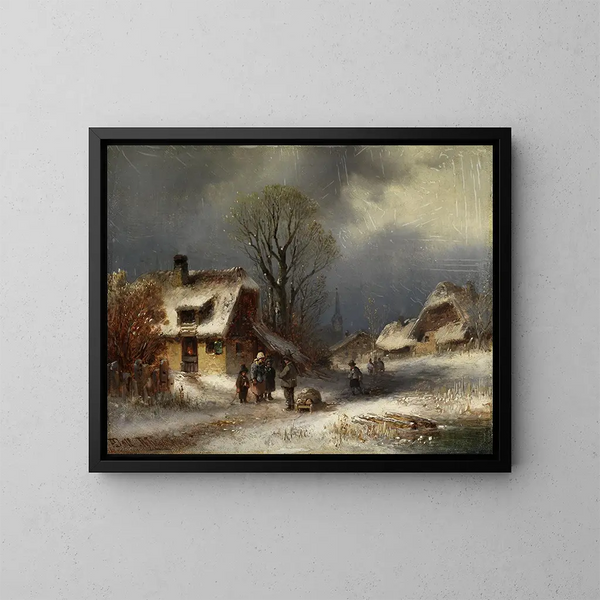 Scène di villaggio invernale - Anton Doll — quadro incorniciato alla parete