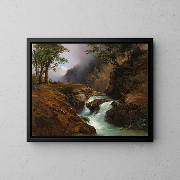 Un paesaggio di un ruscello di montagna a Schoppernau - Anton Hansch — quadro incorniciato alla parete