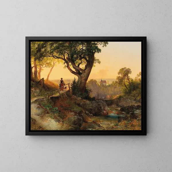 Una scena al crepuscolo con vista sull'Othmarskirche a Mödling - Anton Hansch — quadro incorniciato alla parete