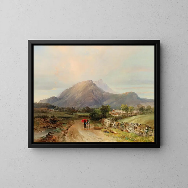 Paesaggio con passeggianti - Anton Hansch — quadro incorniciato alla parete