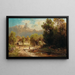 Paesaggio con stagno di anatre e vista di un castello - Anton Hugo Ullik — quadro incorniciato alla parete