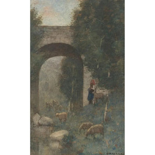 Anton L Koster - Herderin met schapen bij een viaduct.webp