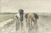 Una pastora con mucche su un sentiero di campagna sotto la pioggia - Anton Mauve — vista dell’opera