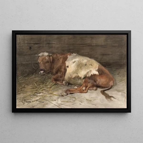 Giovane toro disteso - Anton Mauve — quadro incorniciato alla parete