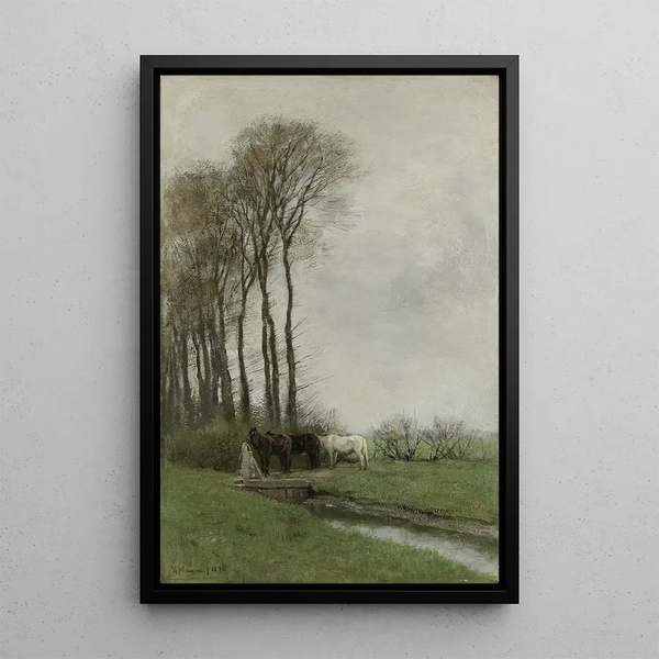 Cavalli vicino alla barriera - Anton Mauve — quadro incorniciato alla parete
