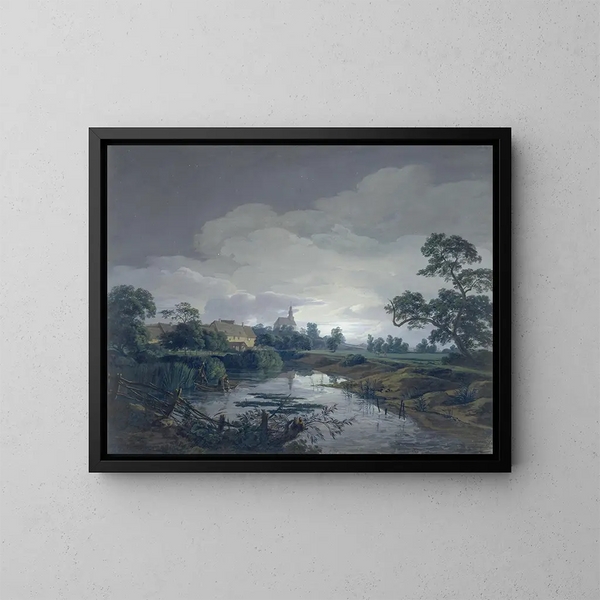 Il mulino a Eschersheim alla luce della luna - Anton Radl — quadro incorniciato alla parete