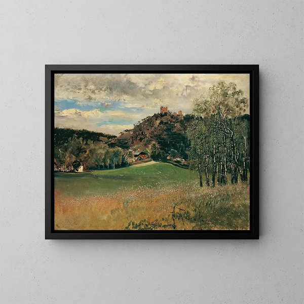 La prateria della latteria a Vorderbrühl con le rovine di Mödling - Anton Romako — quadro incorniciato alla parete