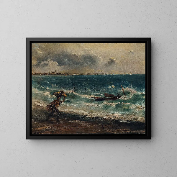 Ragazzo pescatore sulla spiaggia - Anton Romako — quadro incorniciato alla parete