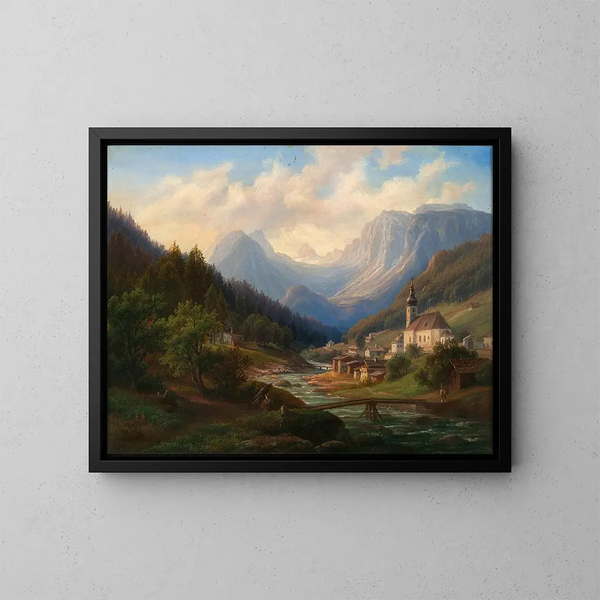Vista delle felci di Ramsau vicino a Berchtesgaden verso Hirschbühl e Mühlsturzhörner - Anton Schiffer — quadro incorniciato alla parete