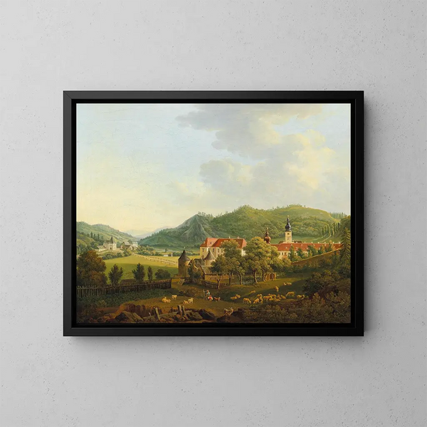 Paesaggio aperto con monastero - Anton Schiffer — quadro incorniciato alla parete