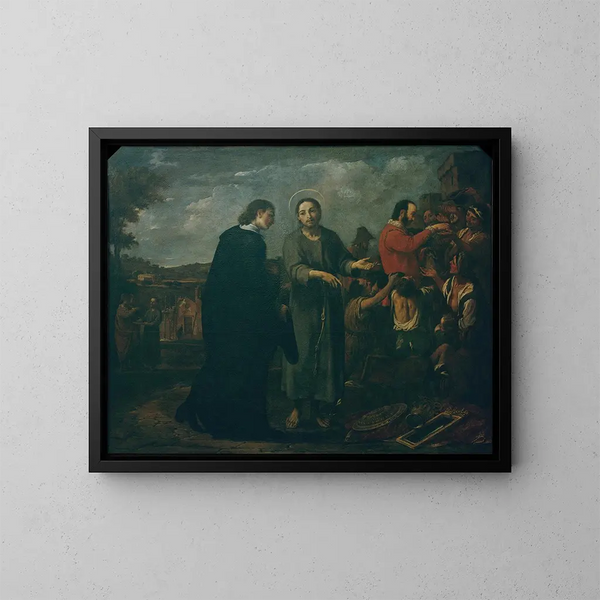 Bernat de Quintaval distribuisce le sue ricchezze ai poveri - Antoni Viladomat — quadro incorniciato alla parete
