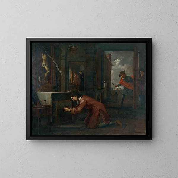 San Francesco riceve l'ordine della Croce di riparare la casa di Dio - Antoni Viladomat — quadro incorniciato alla parete