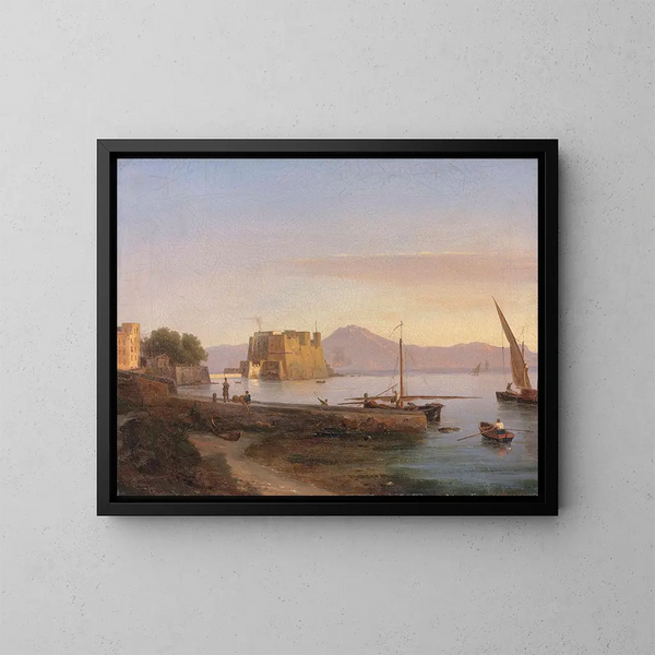 Pescatori al Castel dell'Ovo a Napoli - Antonie Sminck Pitloo — quadro incorniciato alla parete