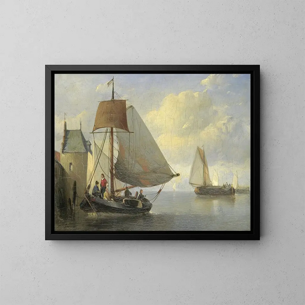 Vista sul fiume con una torre di guardia ispirata alla torre di Camperveer a Veere - Antonie Waldorp — quadro incorniciato alla parete
