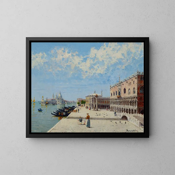 Figures al Molo con la Libreria, la Punta della Dogana e Santa Maria della Salute oltre - Antonietta Brandeis — quadro incorniciato alla parete