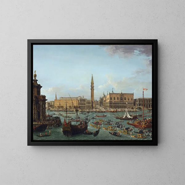 Processione di gondole nel bacino di San Marco, Venezia - Antonio Joli — quadro incorniciato alla parete