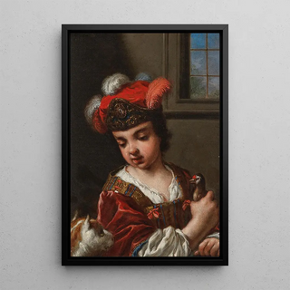 Antonio Mercurio Amorosi - A Girl HalfLength Holding A Bird With A Cat In The Foreground.webp