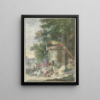 Arie Lamme - Peacock and Poultry in a Park Chased by a Dog.webp