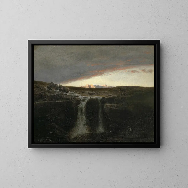 Paesaggio montano con cascata - Arnold Böcklin — quadro incorniciato alla parete