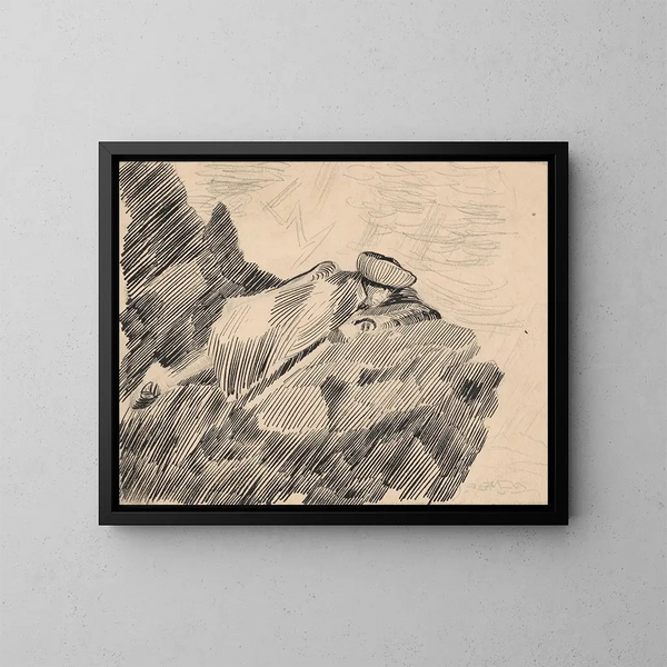 Uomo sdraiato su una roccia - Arnold Peter Weisz-Kubínčan — quadro incorniciato alla parete