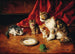 Una gatta con i suoi gattini davanti a una ciotola di latte - Arthur Alfred Brunel de Neuville — vista dell’opera
