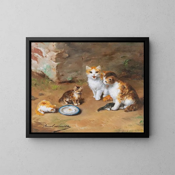 Famiglia di gatti - Arthur Alfred Brunel de Neuville — quadro incorniciato alla parete