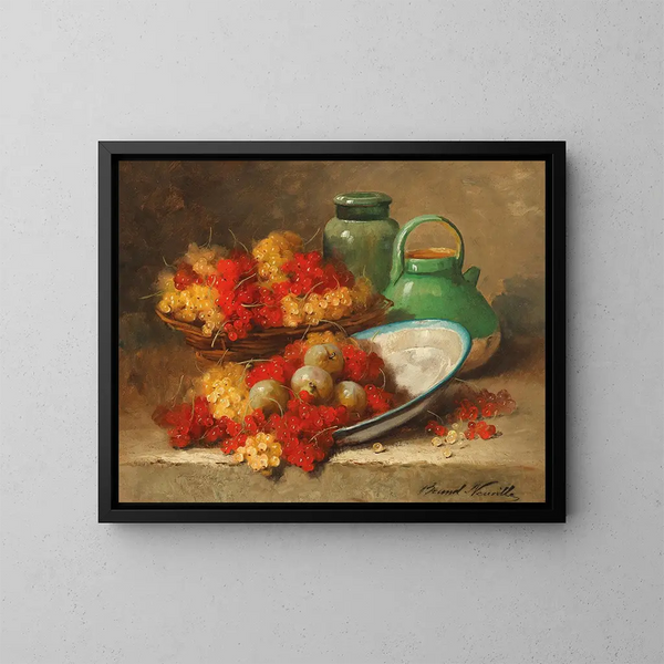 Nature morte con ribes e una brocca verde - Arthur Alfred Brunel de Neuville — quadro incorniciato alla parete
