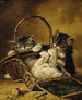 Tre gattini che giocano in un cesto da cucito - Arthur Alfred Brunel de Neuville — vista dell’opera