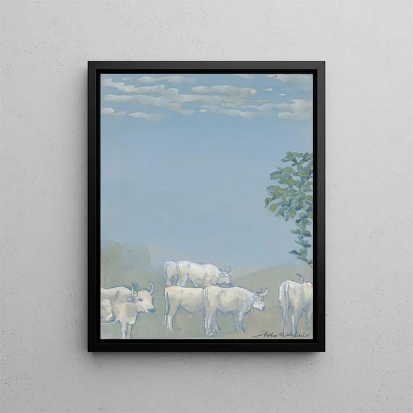 Paesaggio con mucche - Arthur Bowen Davies — quadro incorniciato alla parete