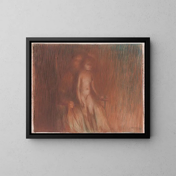 Madre e bambino davanti a un fuoco - Arthur Bowen Davies — quadro incorniciato alla parete