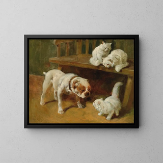 Cane e gatti - Arthur Heyer — quadro incorniciato alla parete