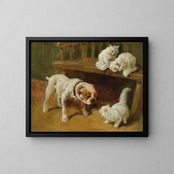 Cane e gatti - Arthur Heyer — quadro incorniciato alla parete