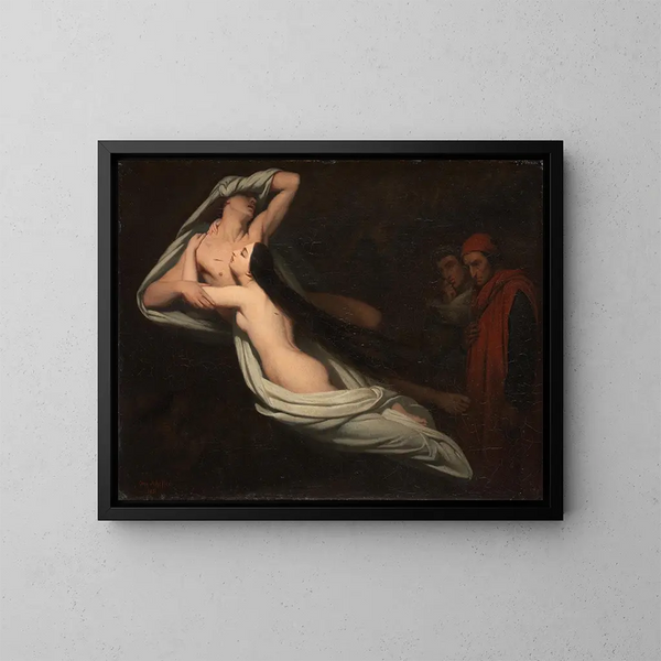Dante e Virgilio incontrano le ombre di Francesca da Rimini e Paolo - Ary Scheffer — quadro incorniciato alla parete