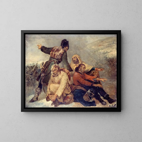 Quattro soldati dell'esercito in fuga - Ary Scheffer — quadro incorniciato alla parete