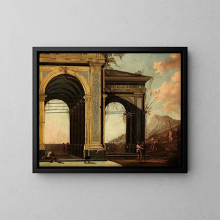 Ascanio Luciani - Portico With Loggia By The Sea With Boats And Figures.webp