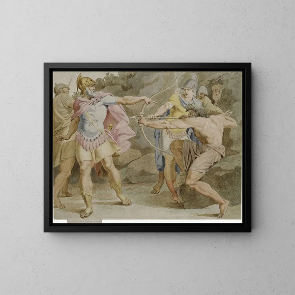 Philoctète che punta l'arco di Ercole su Ulisse - Asmus Jacob Carstens — quadro incorniciato alla parete