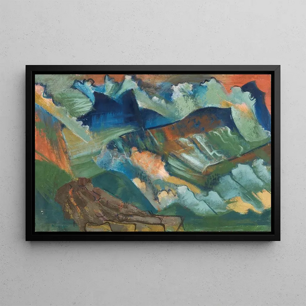 Paesaggio di montagna con cielo rosso - August Babberger — quadro incorniciato alla parete