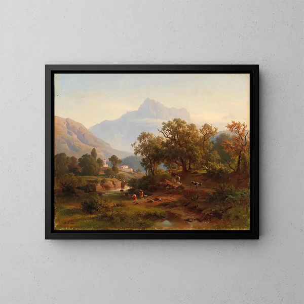Regione in Alto Adige, paesaggio alla luce del mattino - August Behrendsen — quadro incorniciato alla parete