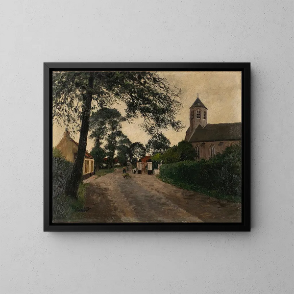 Rue de village avec église - August Jernberg — quadro incorniciato alla parete