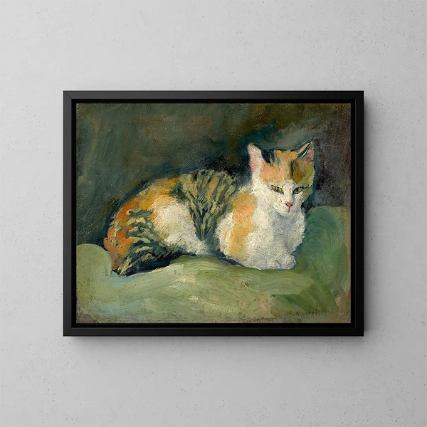 Chat su cuscino verde I - August Macke — quadro incorniciato alla parete