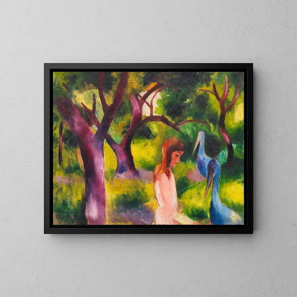 Filles con uccelli blu - August Macke — quadro incorniciato alla parete