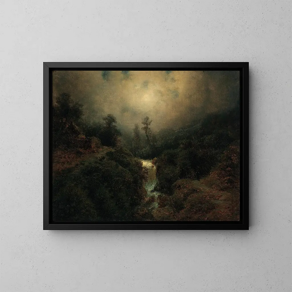 Paesaggio lunare romantico con un viaggiatore - August Piepenhagen — quadro incorniciato alla parete