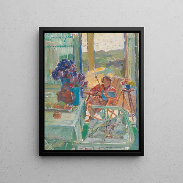 Una donna con un ombrello - August Rieger — quadro incorniciato alla parete