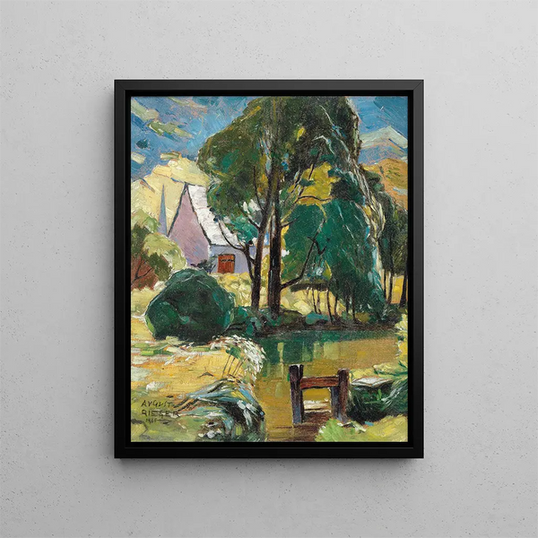 Casa al bordo dello stagno - August Rieger — quadro incorniciato alla parete