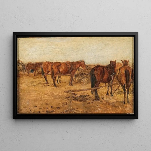 Una carrozza con cavalli - August von Pettenkofen — quadro incorniciato alla parete