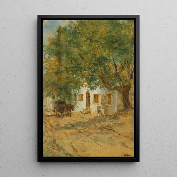 Una strada di paese - August von Pettenkofen — quadro incorniciato alla parete