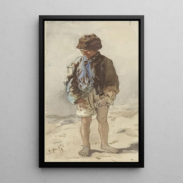 Giovane ungherese in piedi di fronte, scalzo e indossando un berretto di pelliccia - August von Pettenkofen — quadro incorniciato alla parete