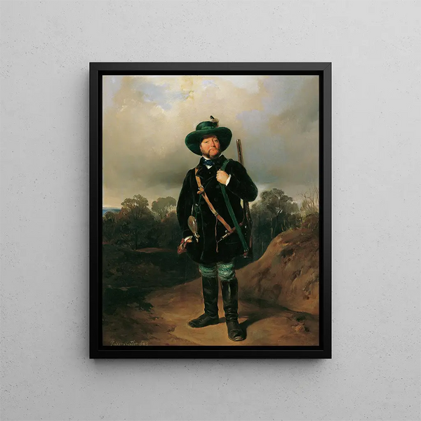 Josef Strommer nel ruolo di cacciatore - August von Pettenkofen — quadro incorniciato alla parete
